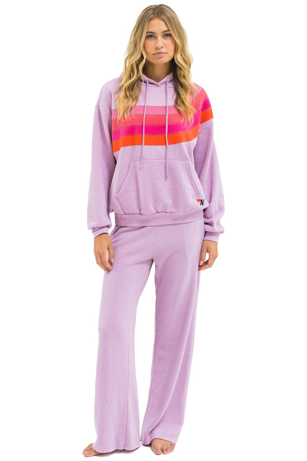 WAVE STRIPE 4 PULLOVER HOODIE RELAXED - MAUVE // MAGENTA ORANGE - Image 6