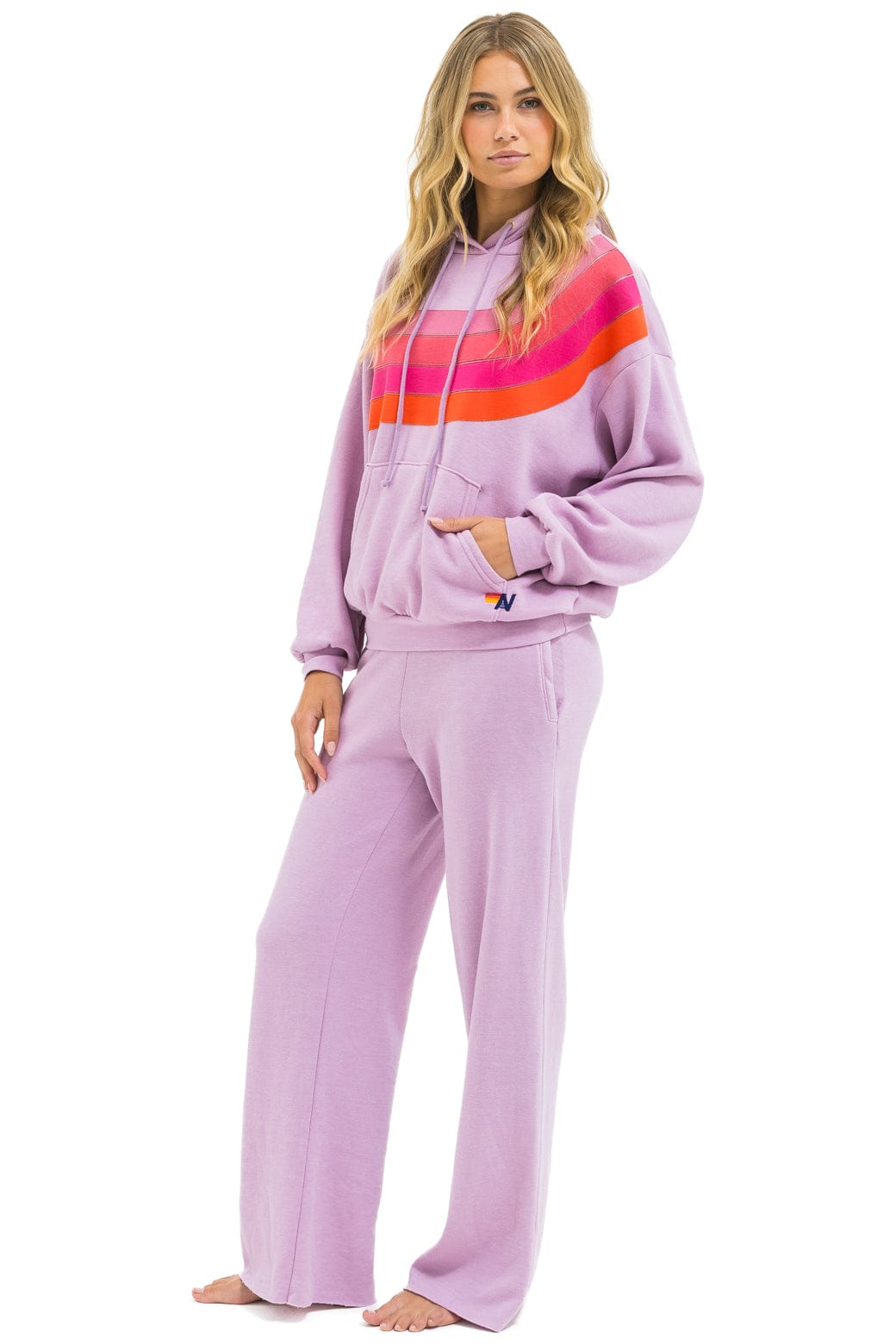 WAVE STRIPE 4 PULLOVER HOODIE RELAXED - MAUVE // MAGENTA ORANGE - Image 7