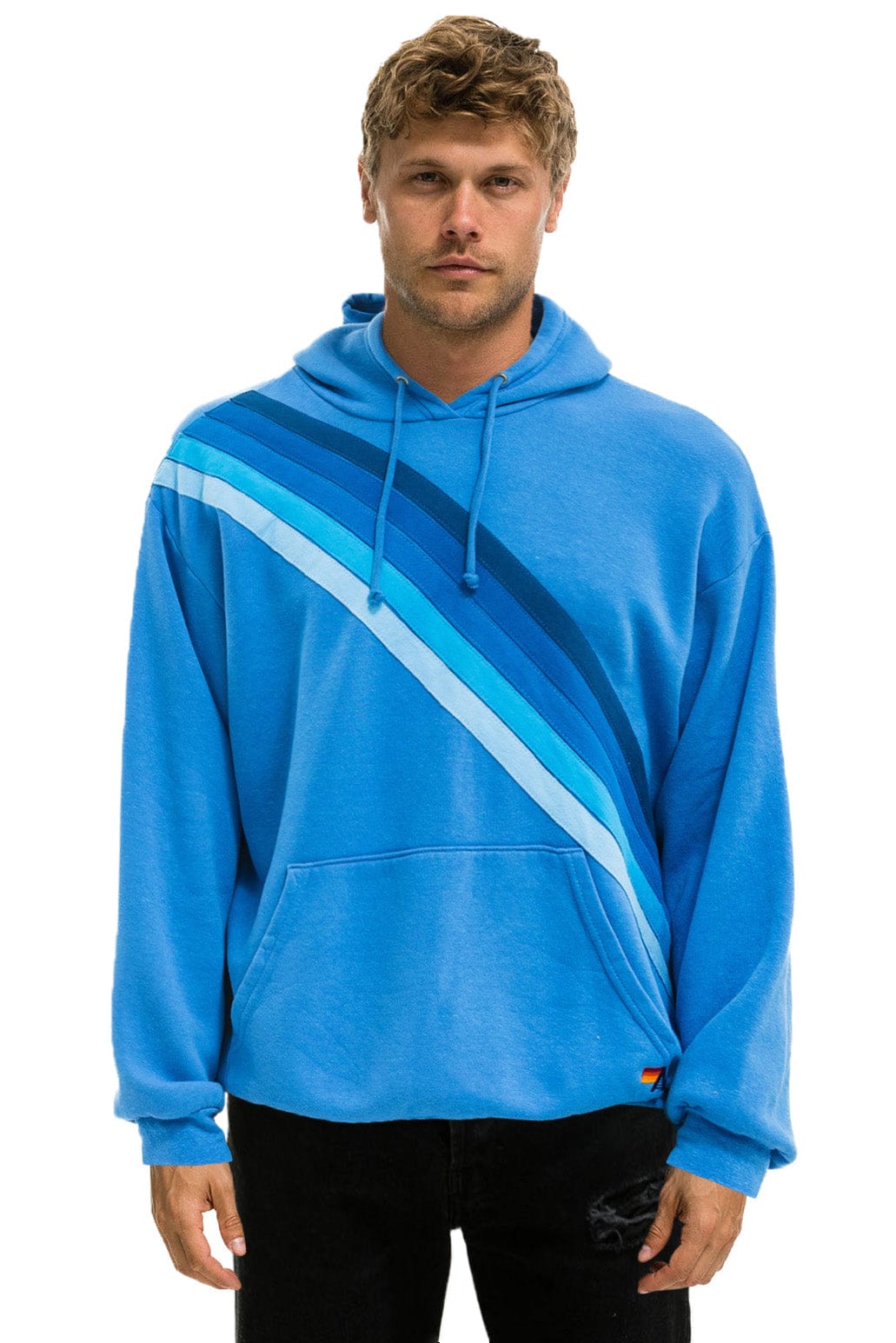 CROSS STRIPE RELAXED PULLOVER HOODIE - COBALT / BLUE - Image 2