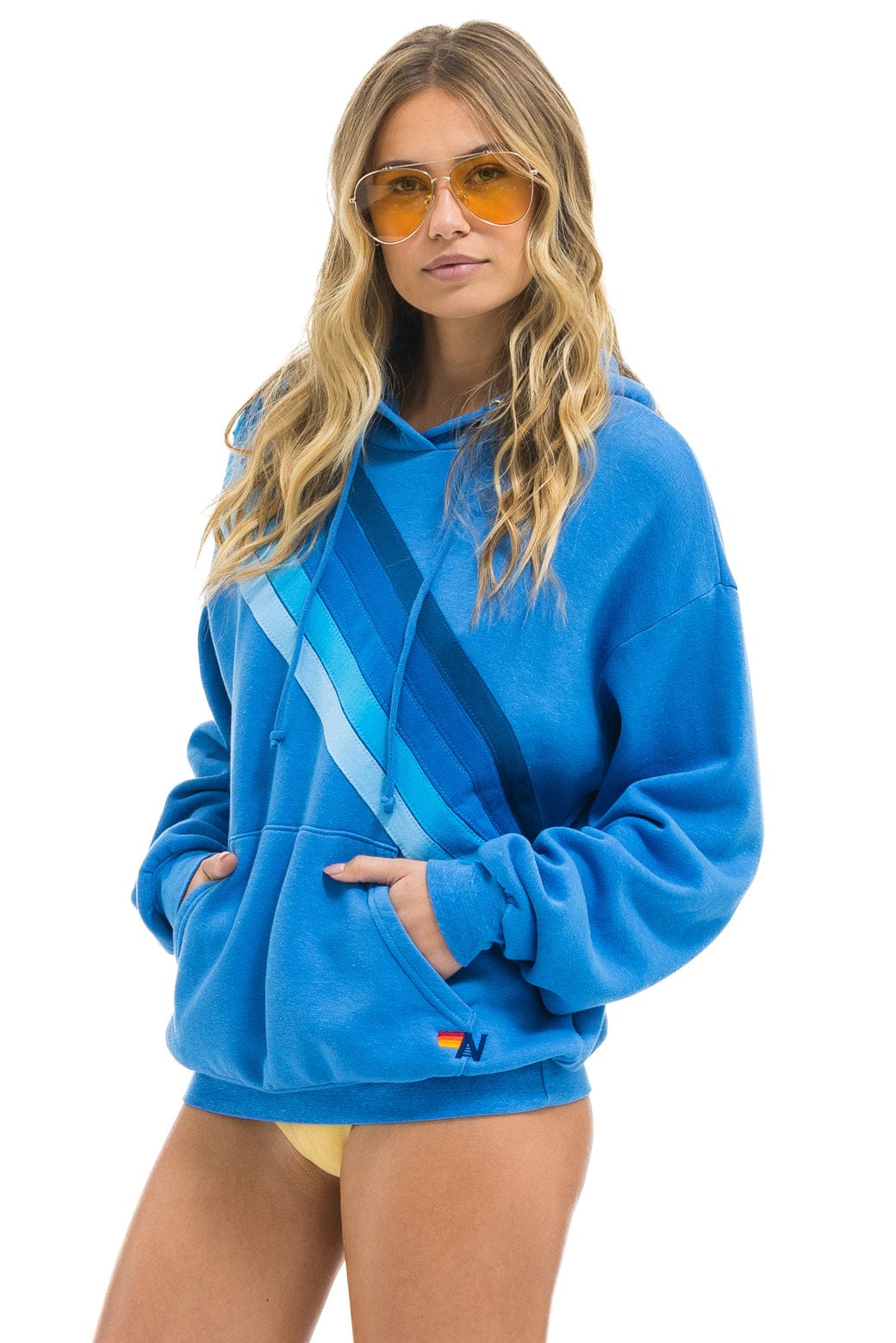 CROSS STRIPE RELAXED PULLOVER HOODIE - COBALT / BLUE - Image 4