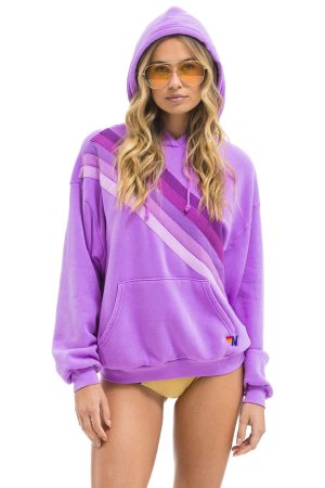 CROSS STRIPE RELAXED PULLOVER HOODIE - NEON PURPLE // PURPLE
