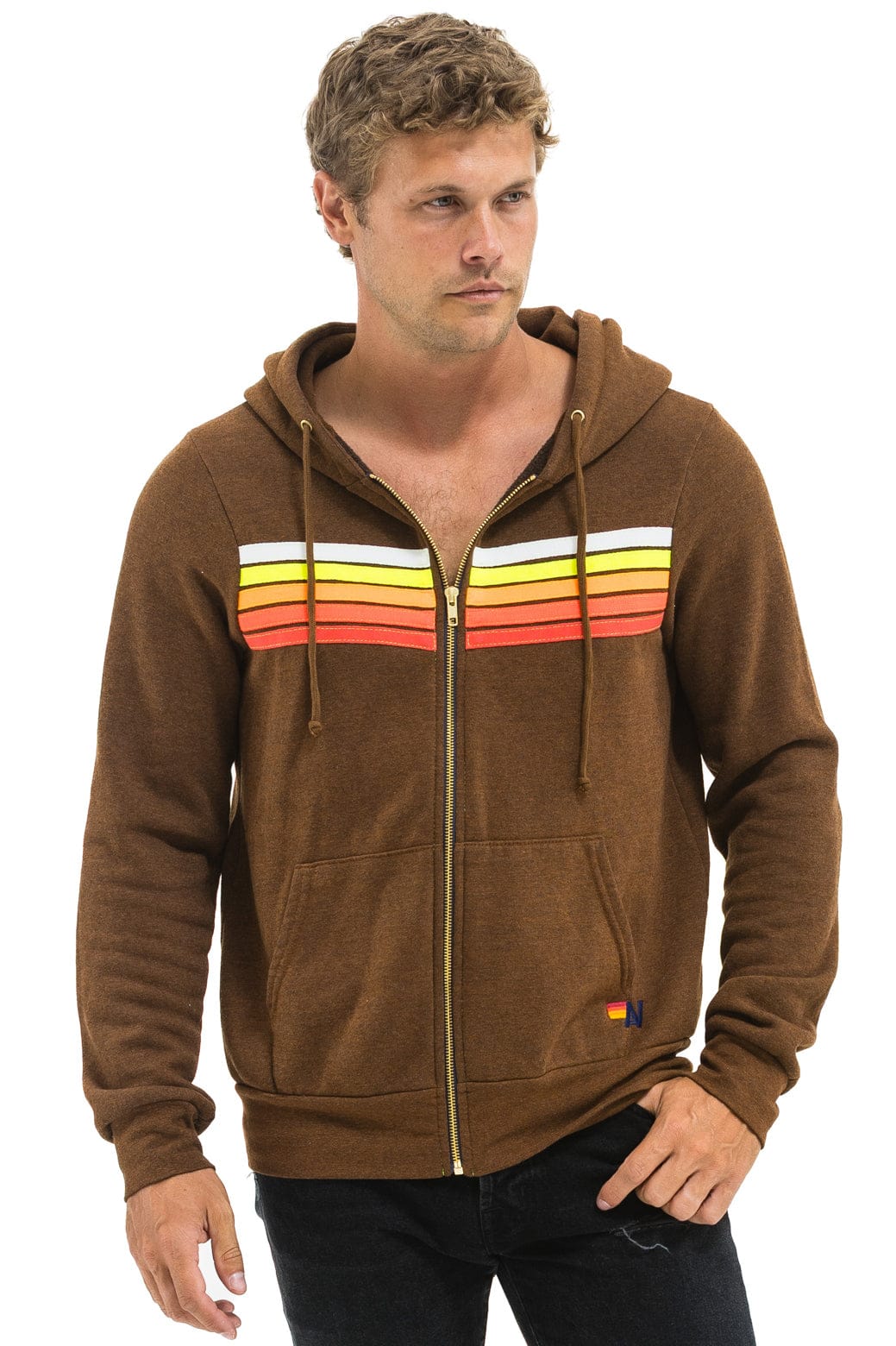 5 STRIPE HOODIE - CHOCOLATE // WHITE NEON - Image 4