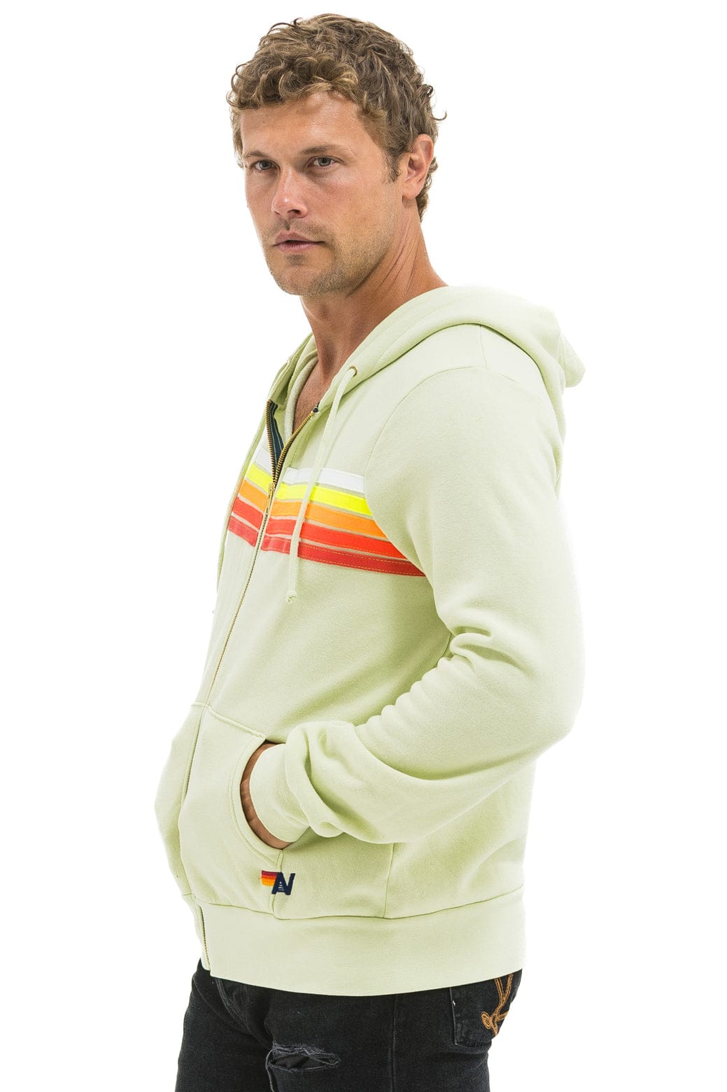 5 STRIPE HOODIE - LIME CREAM // WHITE NEON - Image 6