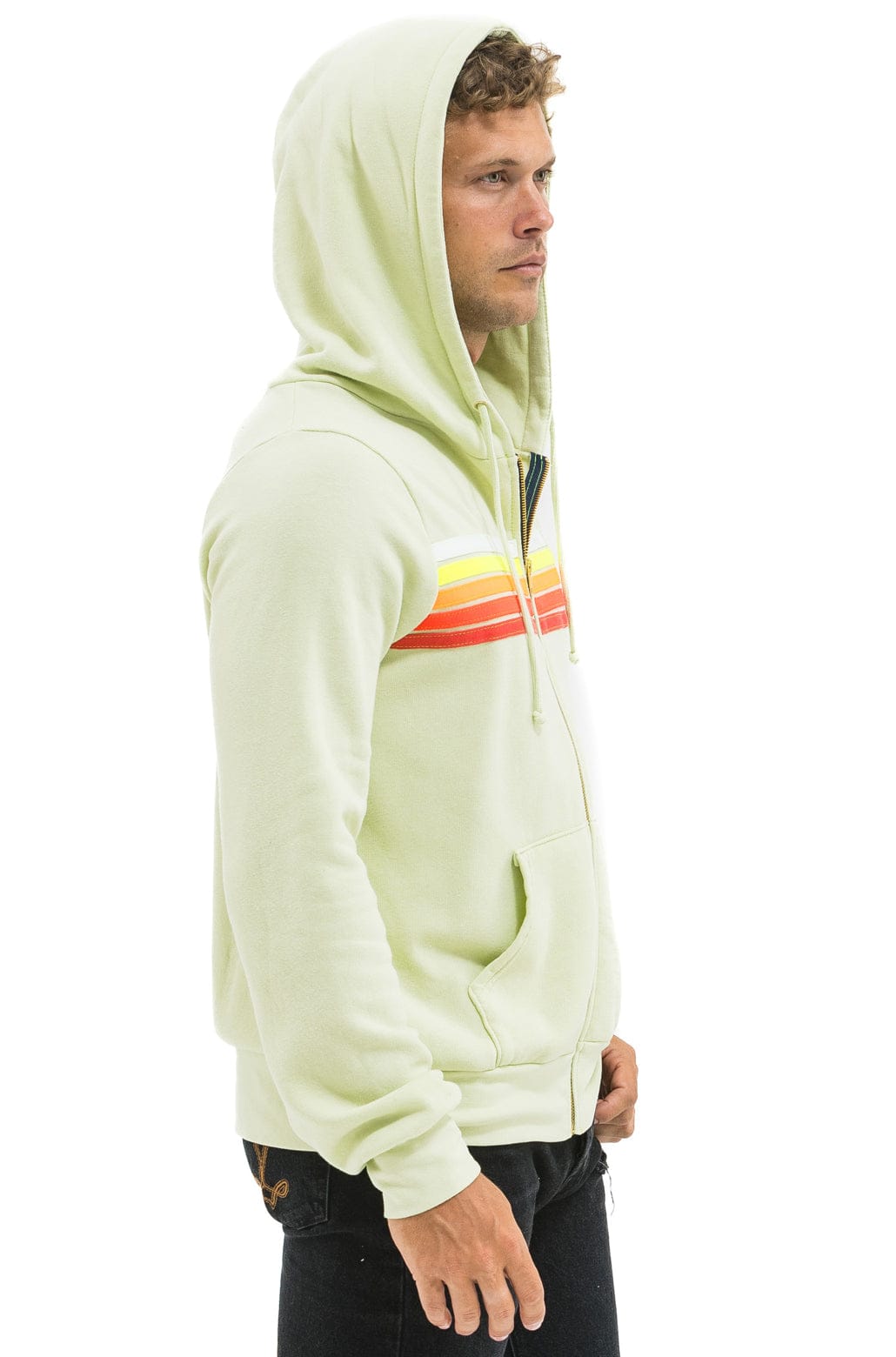 5 STRIPE HOODIE - LIME CREAM // WHITE NEON - Image 8
