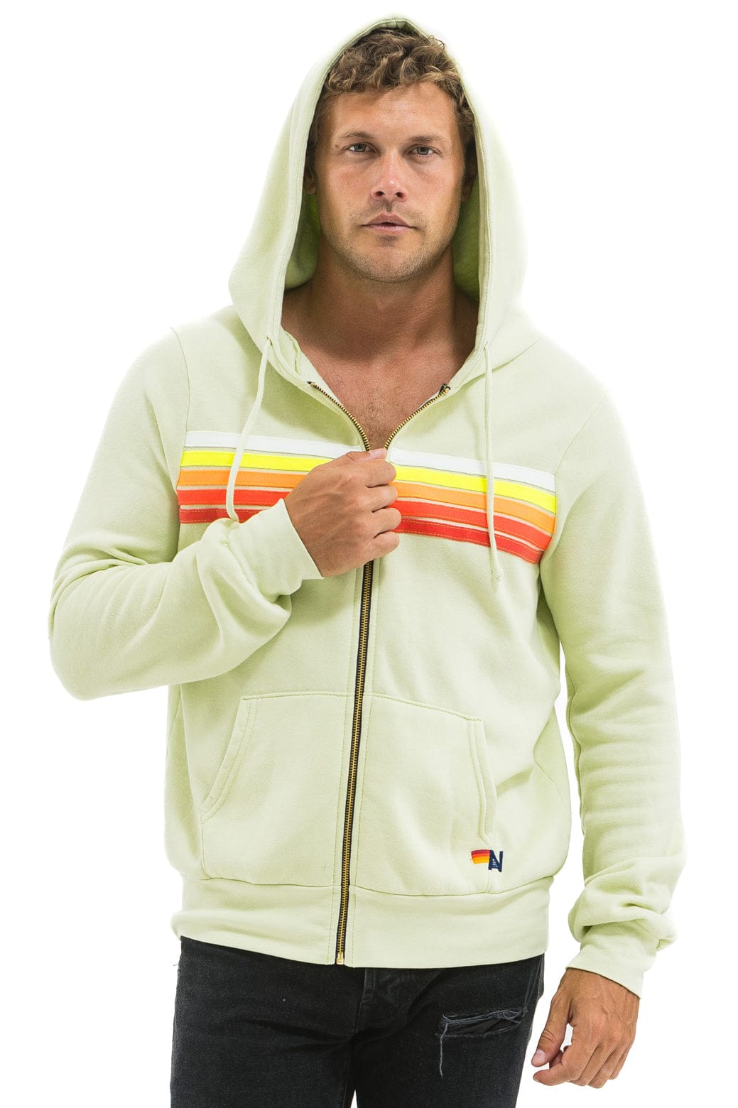 5 STRIPE HOODIE - LIME CREAM // WHITE NEON - Image 4