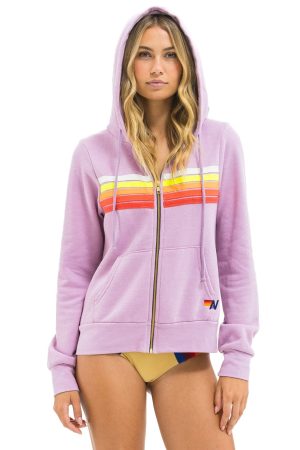 5 STRIPE HOODIE - MAUVE // WHITE NEON