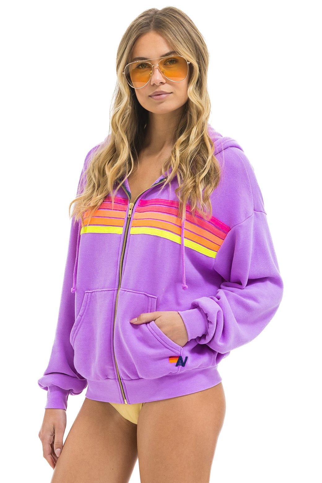 5 STRIPE RELAXED ZIP HOODIE - NEON PURPLE // NEON - Image 2