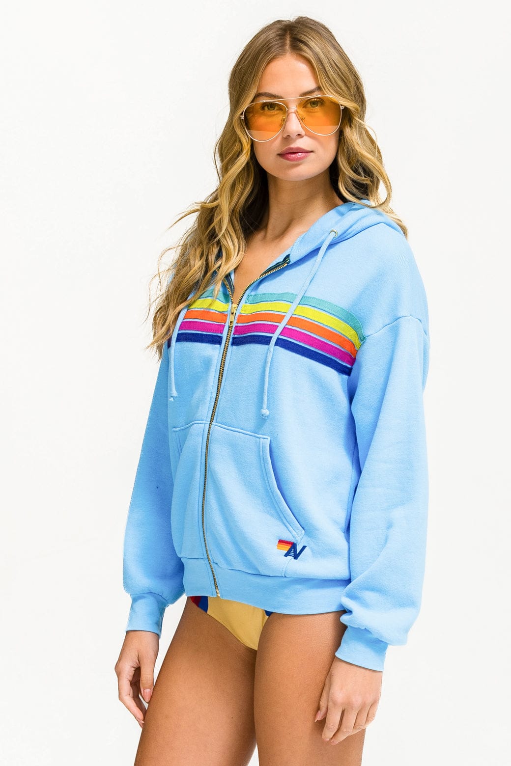 5 STRIPE RELAXED ZIP HOODIE - SKY // RAINBOW - Image 3