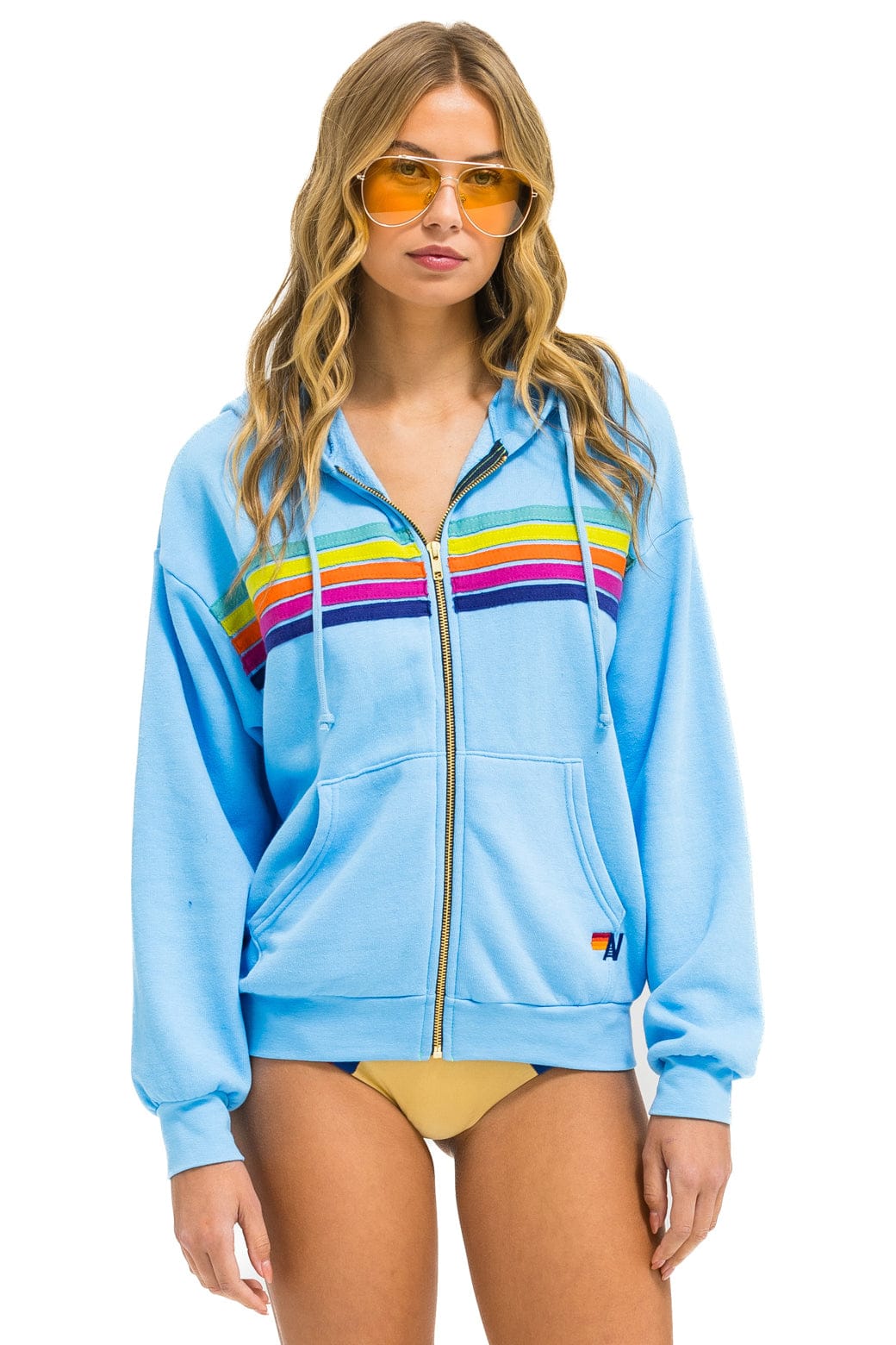 5 STRIPE RELAXED ZIP HOODIE - SKY // RAINBOW - Image 5
