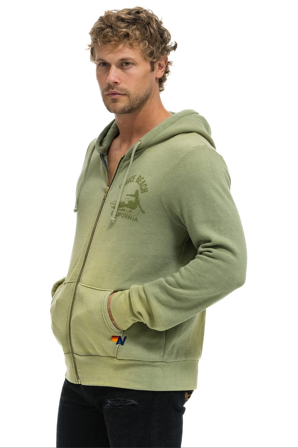 VENICE SURFER ZIP HOODIE - FADED ARMY - Image 6
