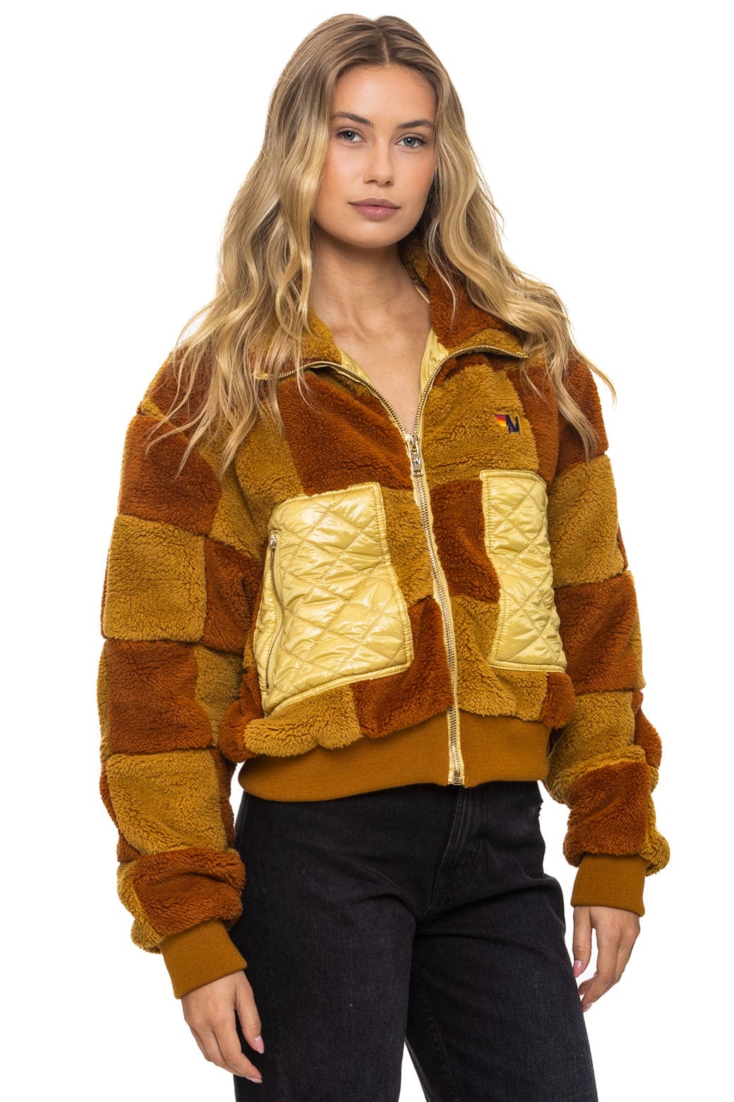 TEDDY CHECKERBOARD WOMENS FULL ZIP JACKET - HONEY // WHISKEY - Image 3