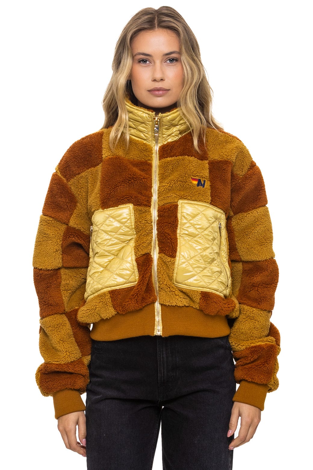TEDDY CHECKERBOARD WOMENS FULL ZIP JACKET - HONEY // WHISKEY