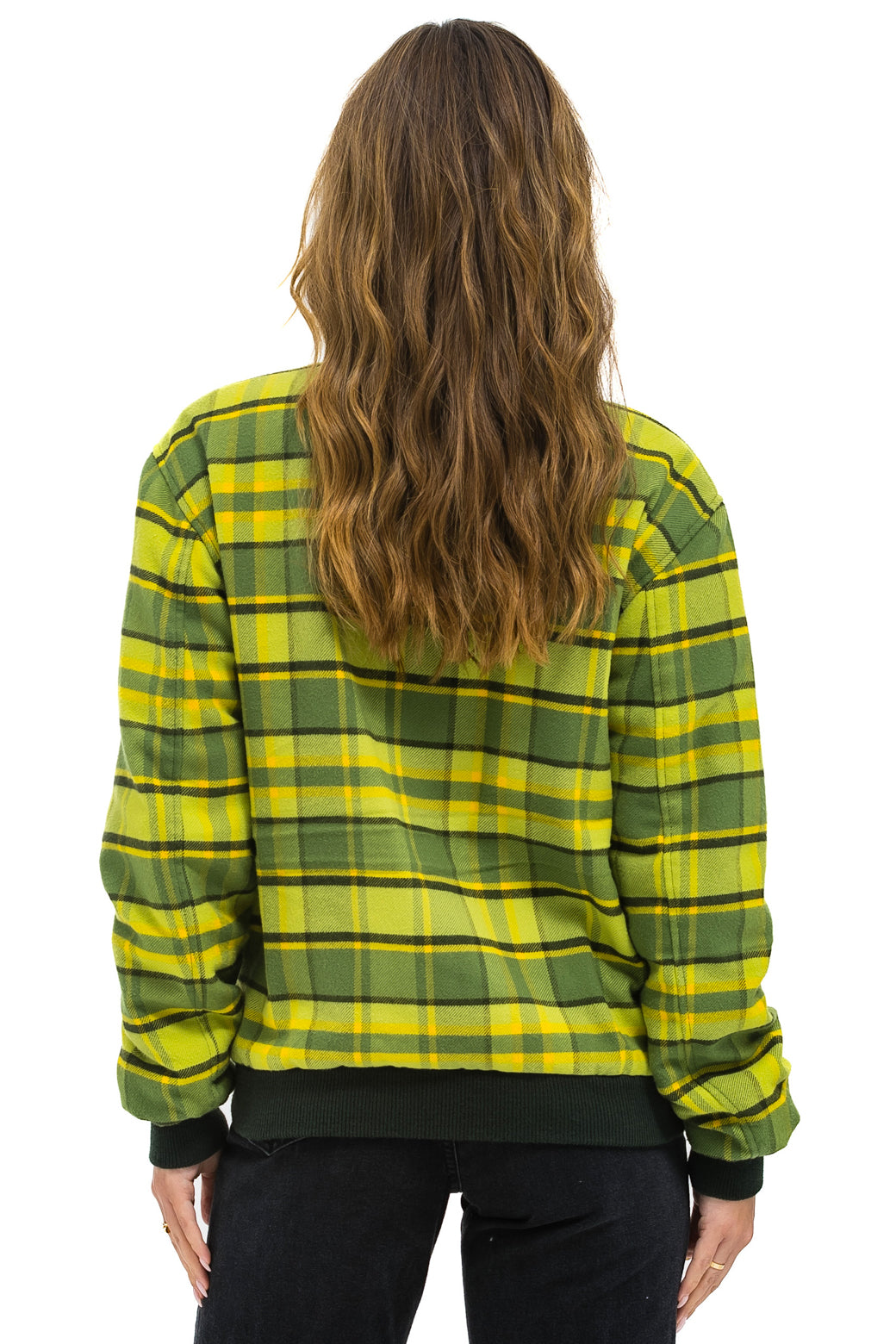 PLAID UNISEX VARSITY JACKET - AVOCADO PLAID - Image 5
