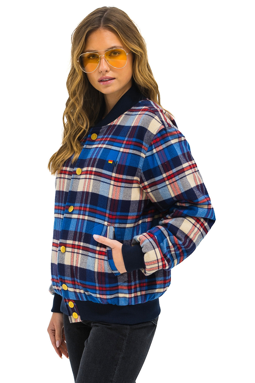 PLAID UNISEX VARSITY JACKET - PATRIOT PLAID - Image 3