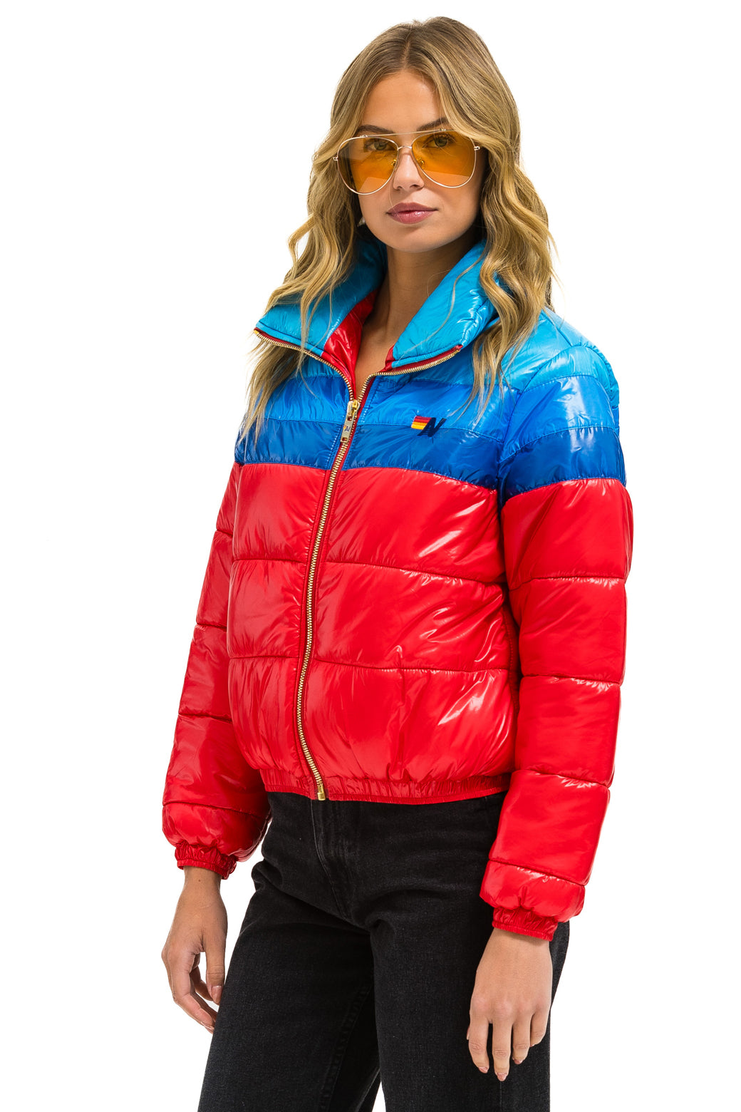 COLOR BLOCK LUXE APRES PUFFER JACKET - GLOSSY CHERRY - Image 3