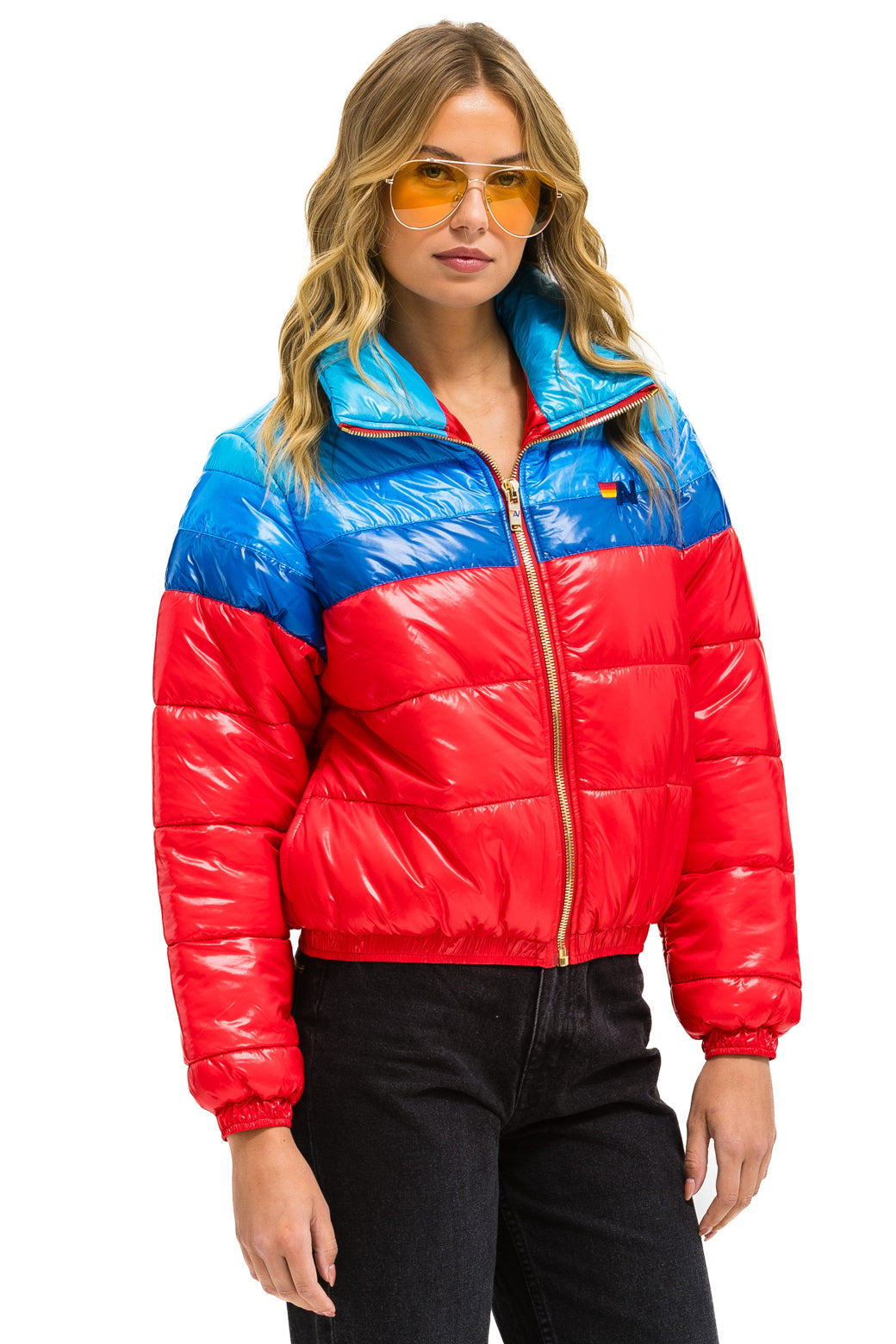 COLOR BLOCK LUXE APRES PUFFER JACKET - GLOSSY CHERRY - Image 2