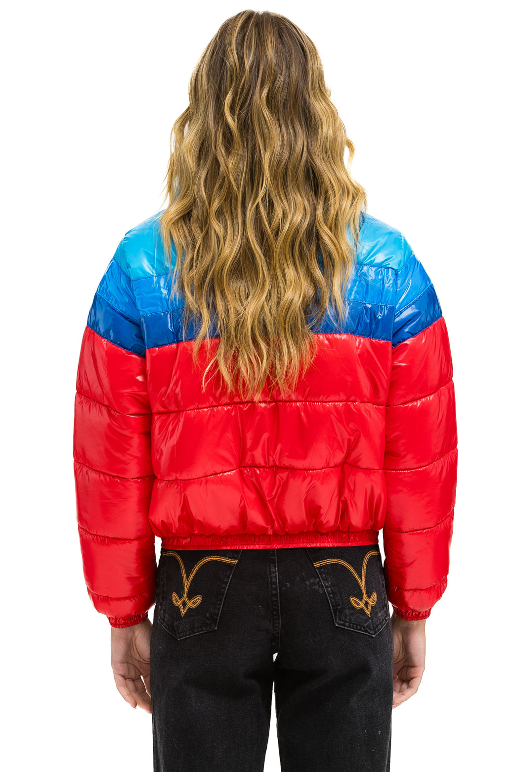 COLOR BLOCK LUXE APRES PUFFER JACKET - GLOSSY CHERRY - Image 4