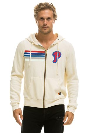PHILLIES 5 STRIPE ZIP HOODIE - VINTAGE WHITE // USA