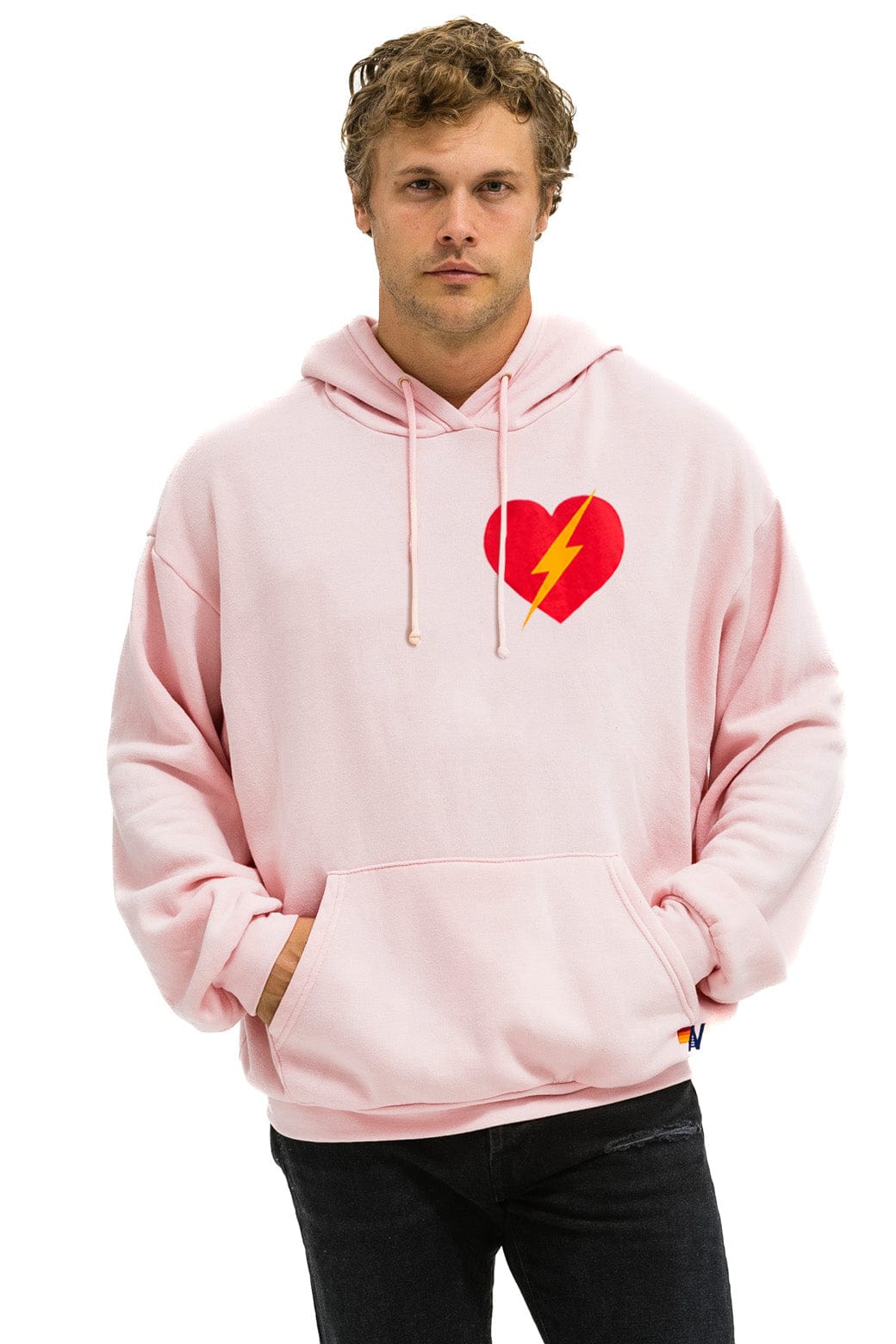 BOLT HEART PULLOVER RELAXED HOODIE - LIGHT PINK - Image 2