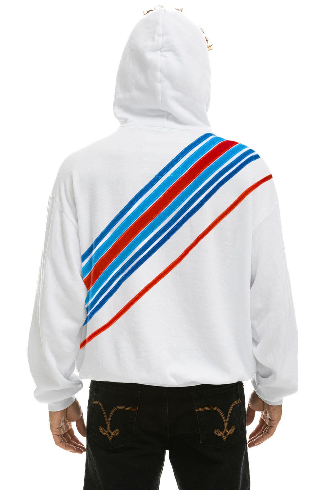 CROSS STRIPE STARS RELAXED PULLOVER HOODIE - WHITE // USA - Image 4