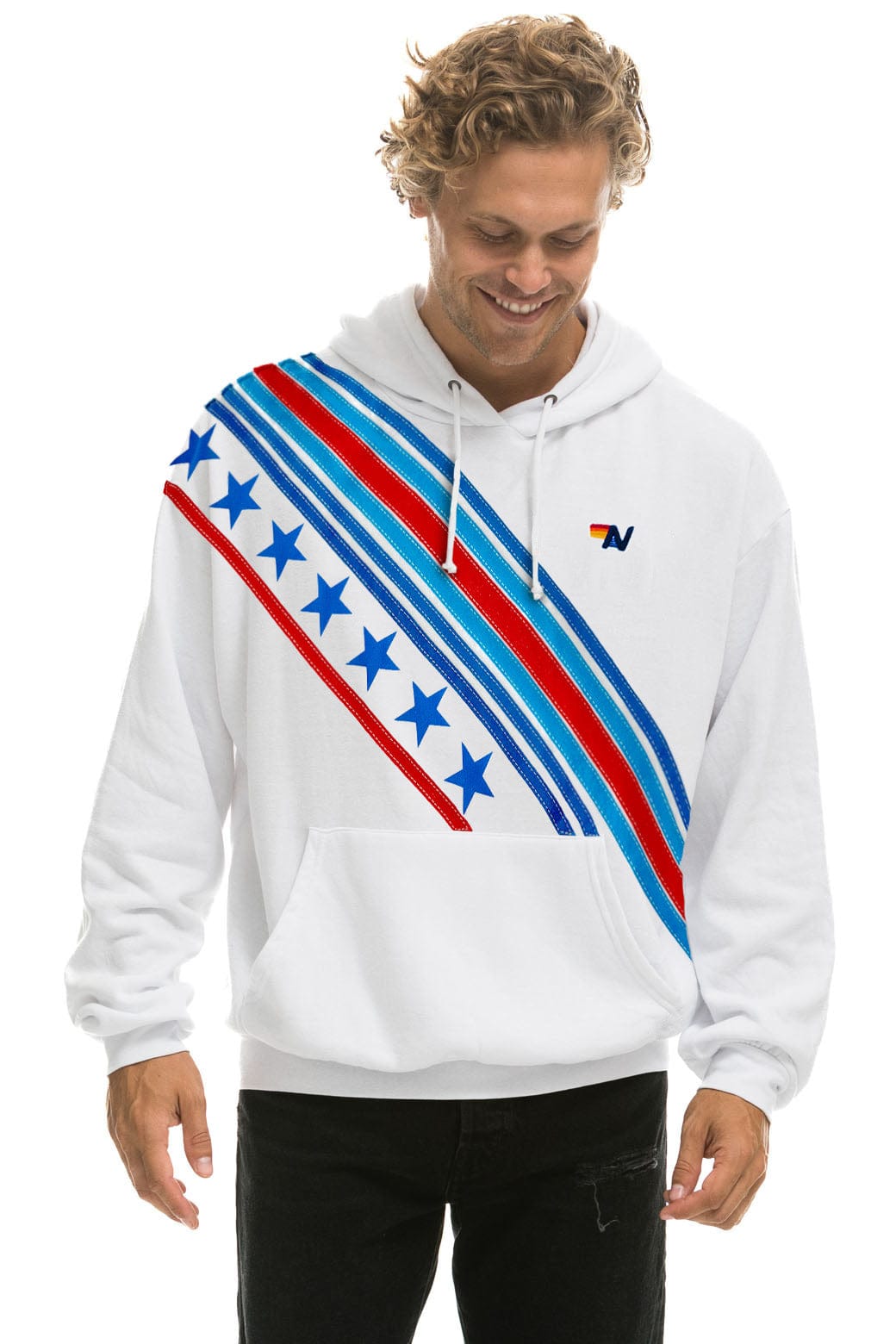 CROSS STRIPE STARS RELAXED PULLOVER HOODIE - WHITE // USA - Image 2