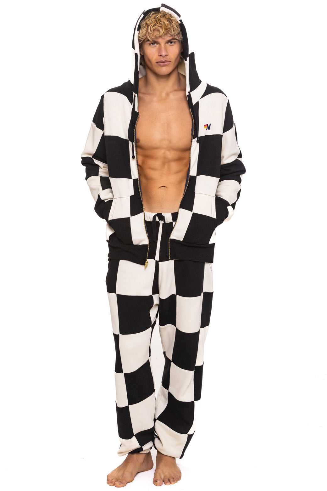 CHECK QUILT ZIP HOODIE - VINTAGE WHITE // BLACK - Image 4