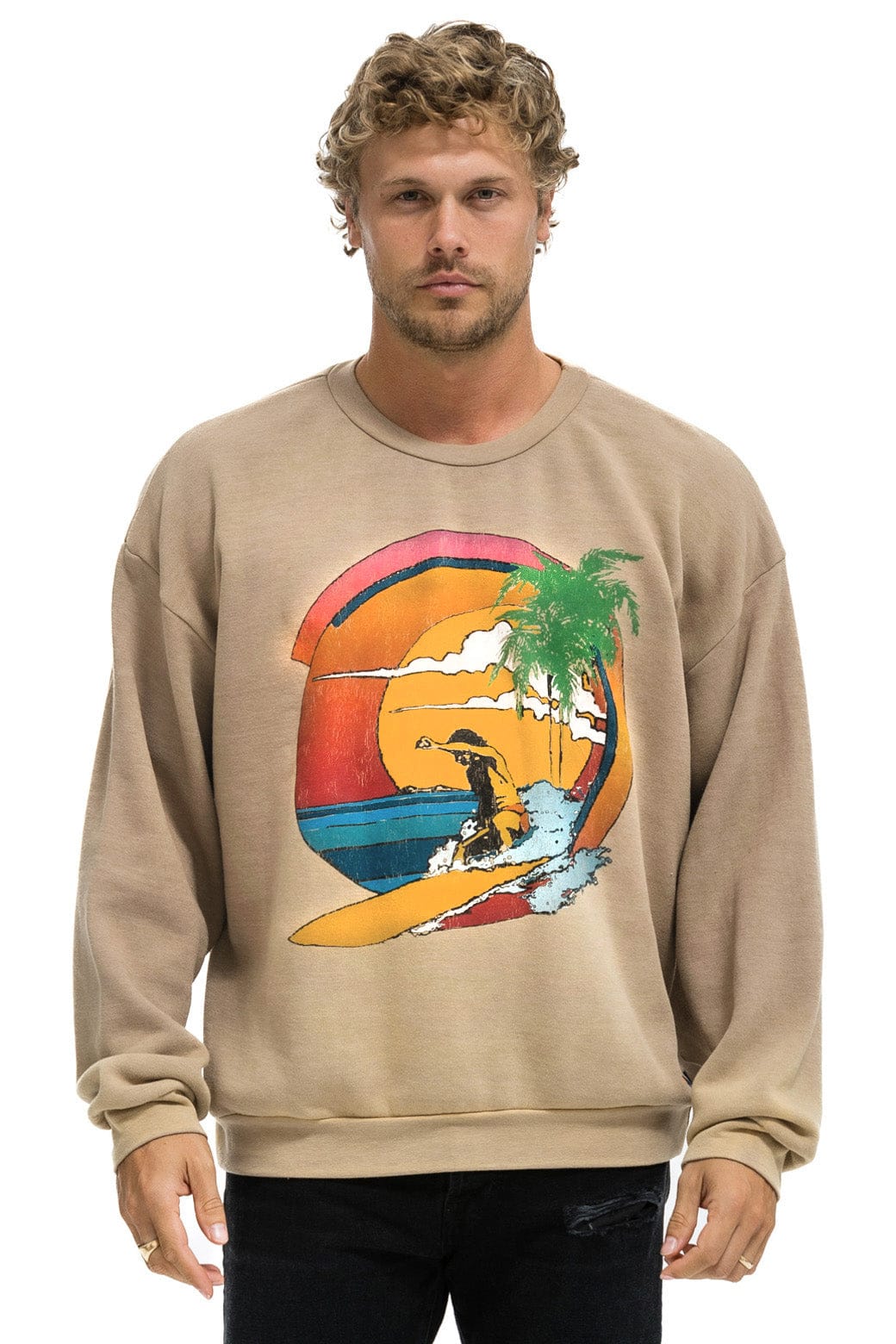 TROPICAL SURF RELAXED CREW SWEATSHIRT - FADED TAN - Image 2