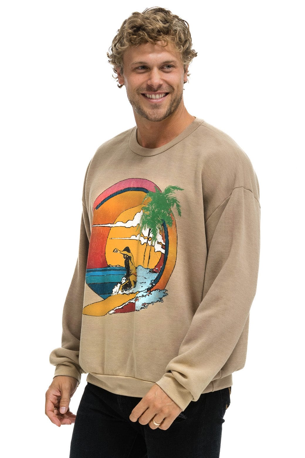 TROPICAL SURF RELAXED CREW SWEATSHIRT - FADED TAN - Image 4