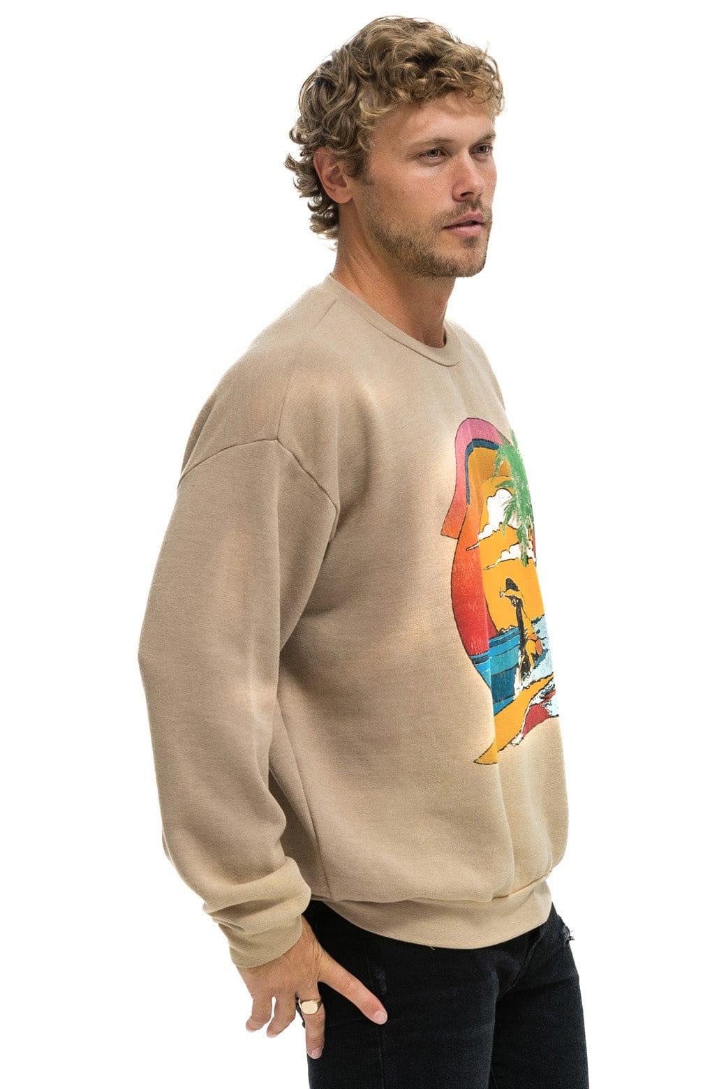 TROPICAL SURF RELAXED CREW SWEATSHIRT - FADED TAN - Image 7