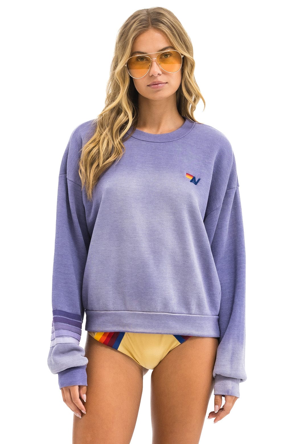 RUGBY STITCH RELAXED CREW SWEATSHIRT - FADED GRAPE - Image 3