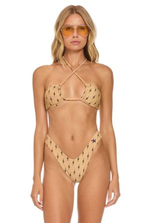 SPARKLE ST TROPEZ SCRUNCH CHEEKY BIKINI BOTTOMS - BLACK BOLT REPEAT