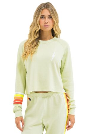 BOLT RUGBY STITCH CROPPED CREW SWEATSHIRT - LIME CREAM // WHITE NEON