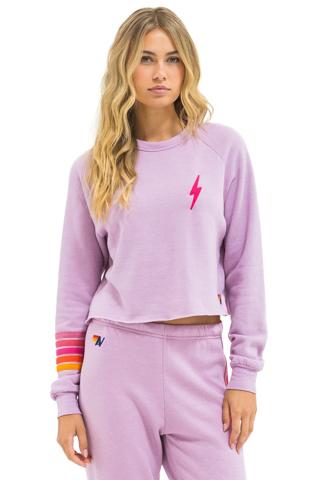 BOLT RUGBY STITCH CROPPED CREW SWEATSHIRT - MAUVE // MAGENTA ORANGE - Image 2