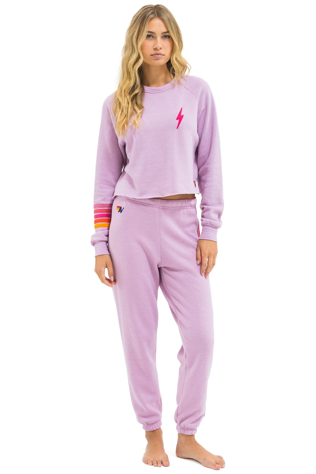 BOLT RUGBY STITCH CROPPED CREW SWEATSHIRT - MAUVE // MAGENTA ORANGE - Image 4