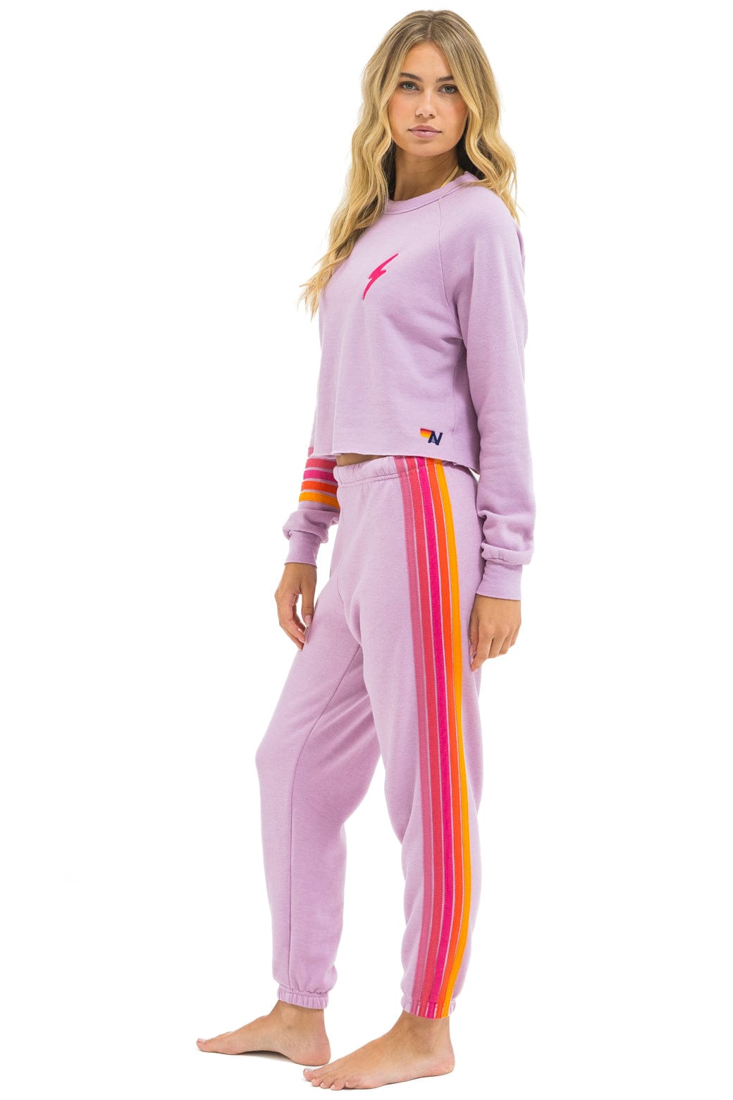 BOLT RUGBY STITCH CROPPED CREW SWEATSHIRT - MAUVE // MAGENTA ORANGE - Image 5