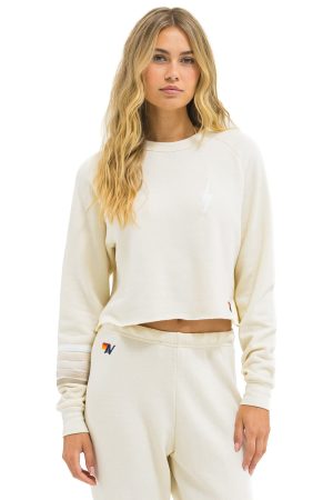 BOLT RUGBY STITCH CROPPED CREW SWEATSHIRT - VINTAGE WHITE // WHITE GREY