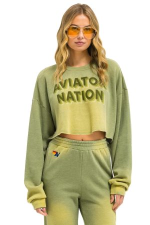 AN 3D CROPPED CREW SWEATSHIRT RELAXED - FADED ARMY