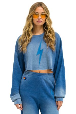 BOLT STITCH CROPPED CREW SWEATSHIRT RELAXED - FADED WATER