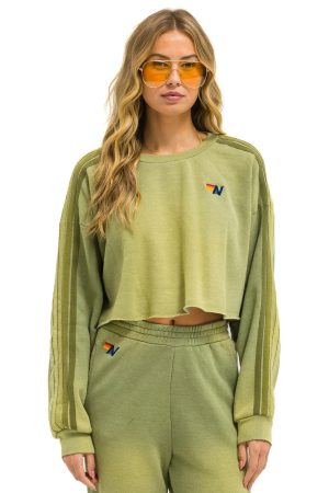 CLASSIC STRIPE CROPPED CREW SWEATSHIRT RELAXED - FADED ARMY