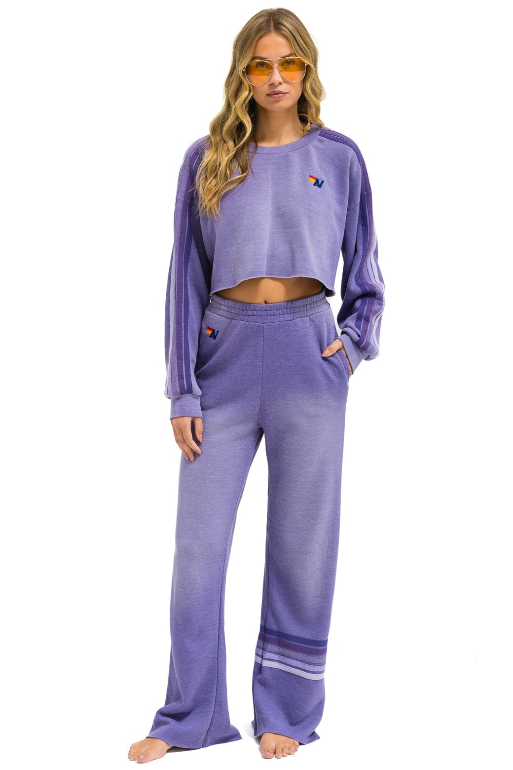 CLASSIC STRIPE CROPPED CREW SWEATSHIRT RELAXED - FADED GRAPE - Image 6