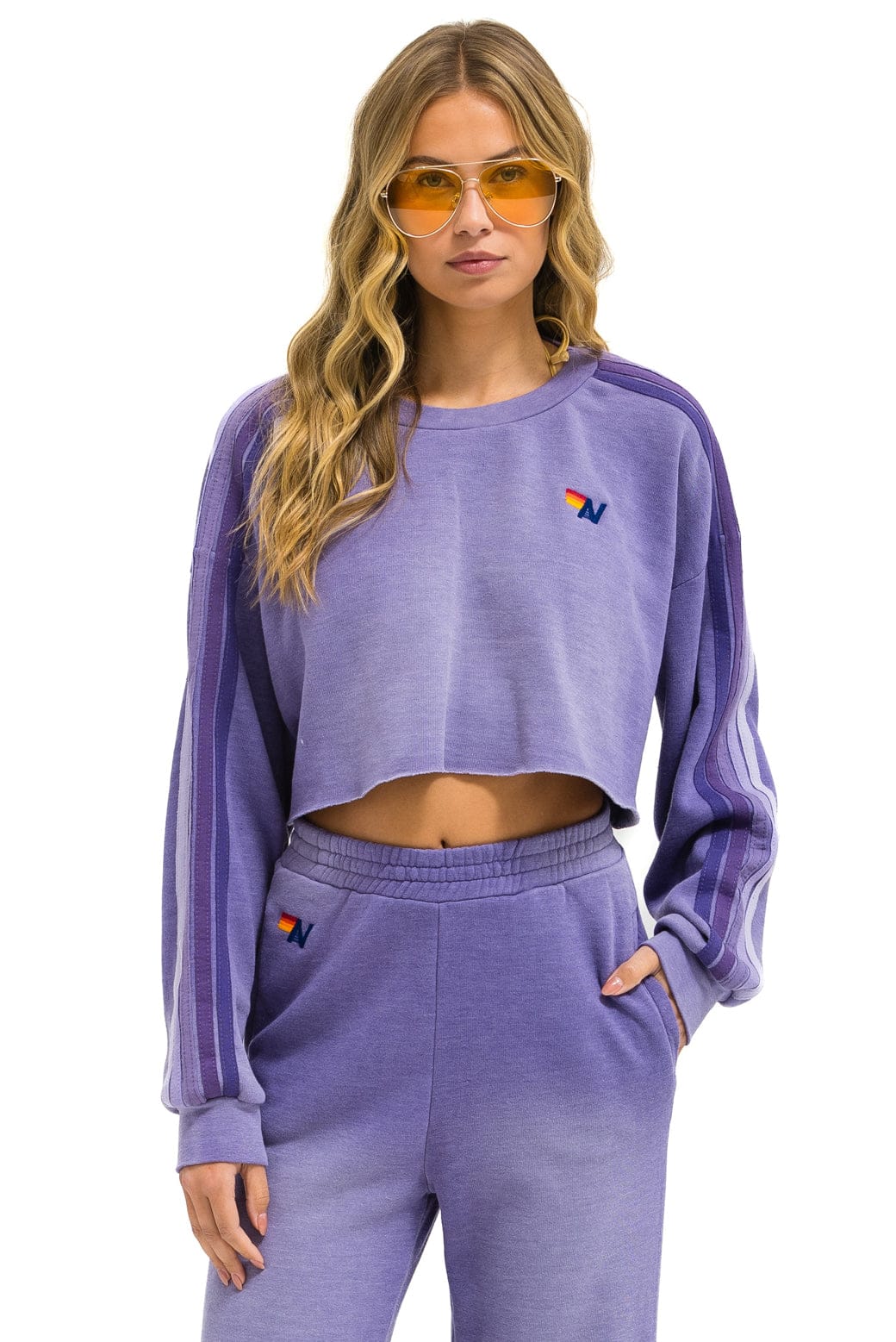 CLASSIC STRIPE CROPPED CREW SWEATSHIRT RELAXED - FADED GRAPE - Image 2