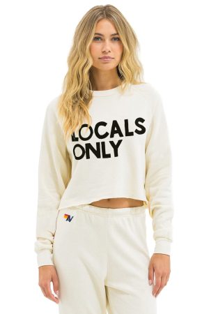 LOCALS ONLY CROPPED CREW SWEATSHIRT RELAXED - VINTAGE WHITE