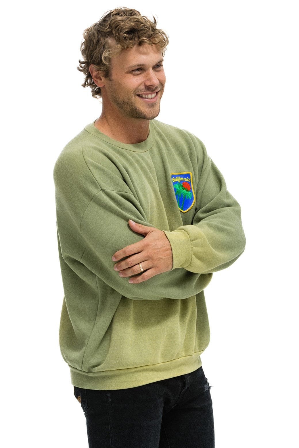 CALIFORNIA PALM PATCH RELAXED CREW SWEATSHIRT - FADED ARMY - Image 4