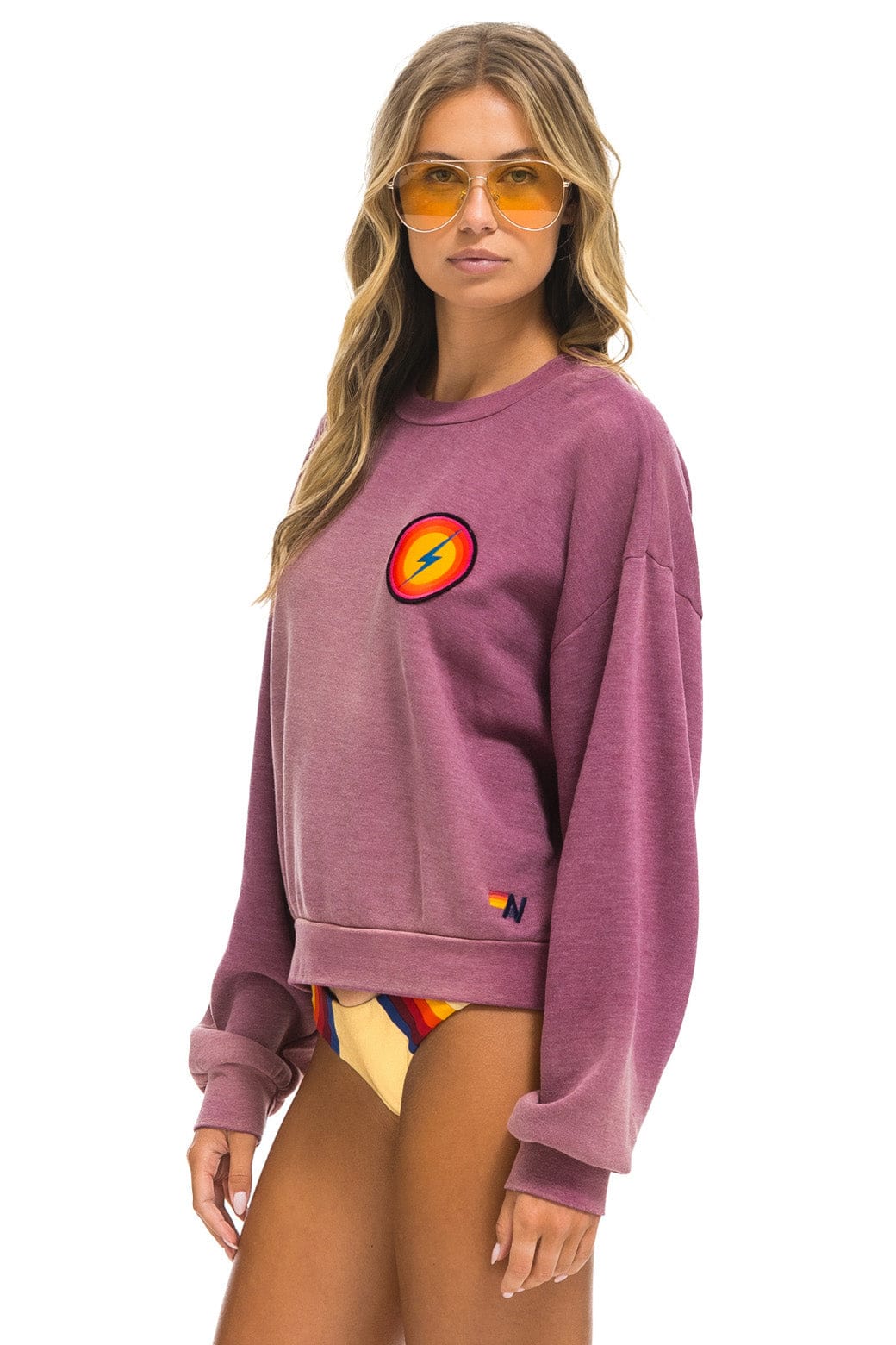 BOLT BULLSEYE PATCH RELAXED CREW SWEATSHIRT - FADED BERRY - Image 3