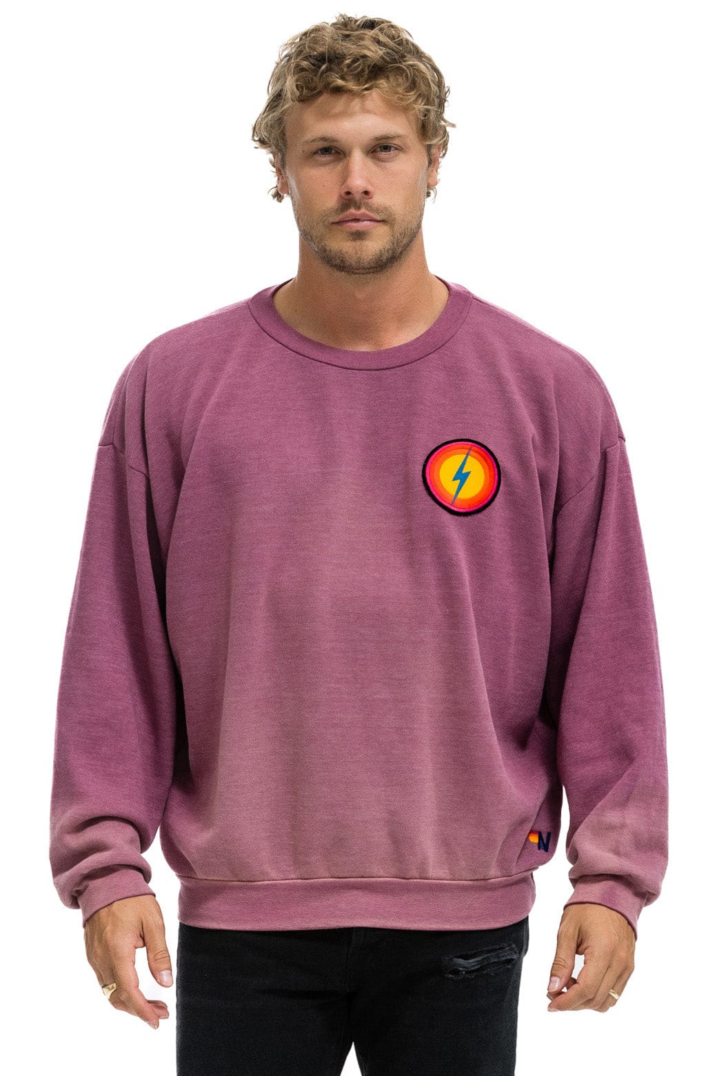 BOLT BULLSEYE PATCH RELAXED CREW SWEATSHIRT - FADED BERRY - Image 2