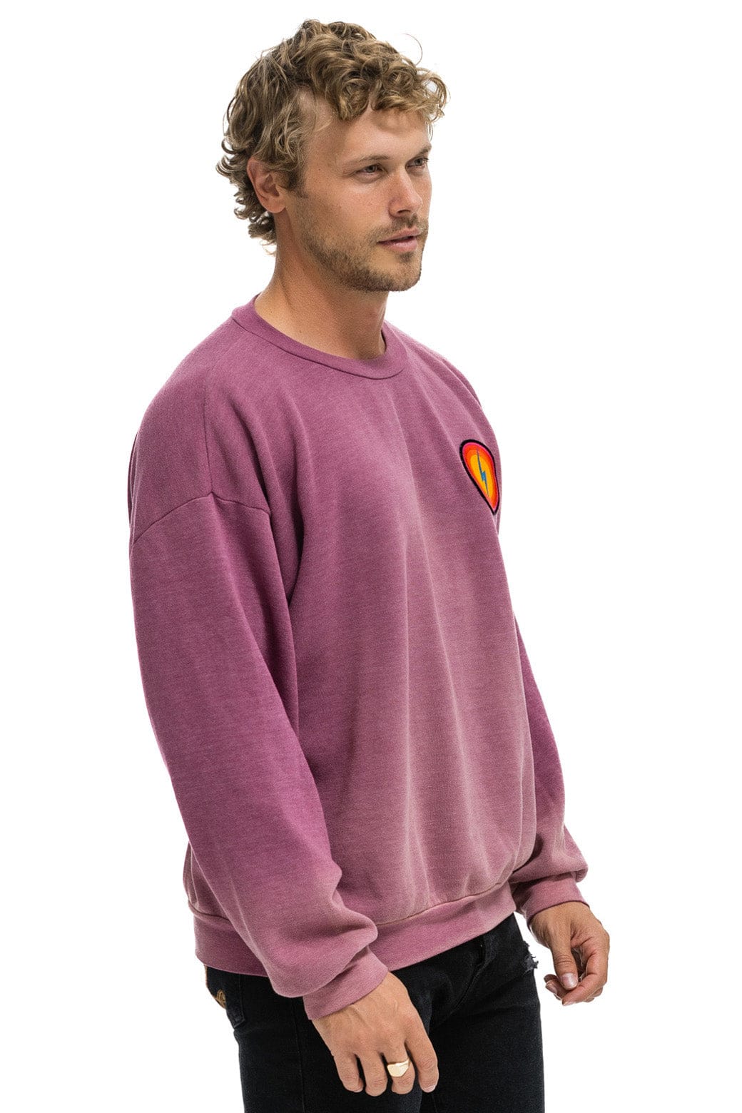 BOLT BULLSEYE PATCH RELAXED CREW SWEATSHIRT - FADED BERRY - Image 6
