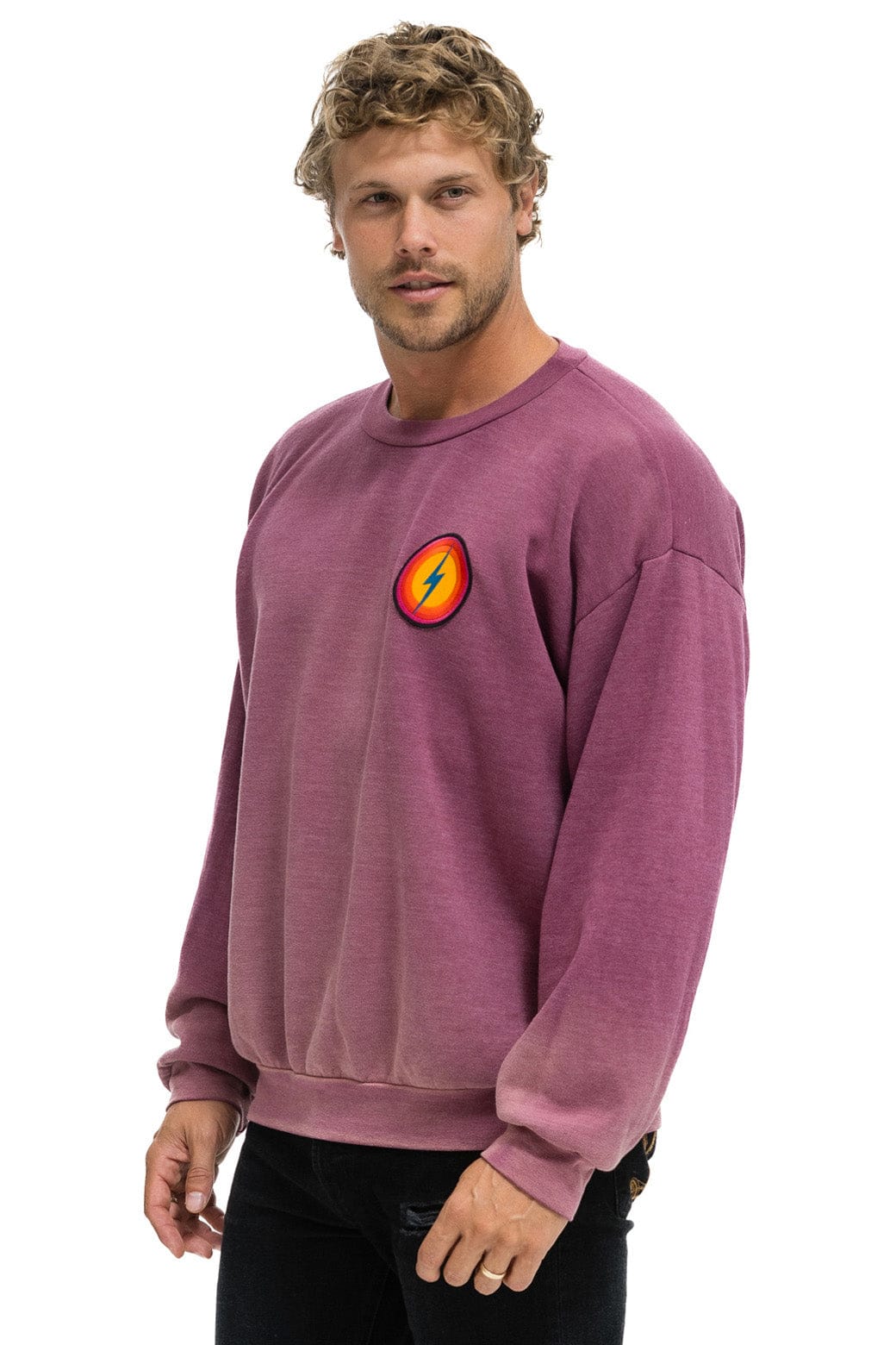 BOLT BULLSEYE PATCH RELAXED CREW SWEATSHIRT - FADED BERRY - Image 4