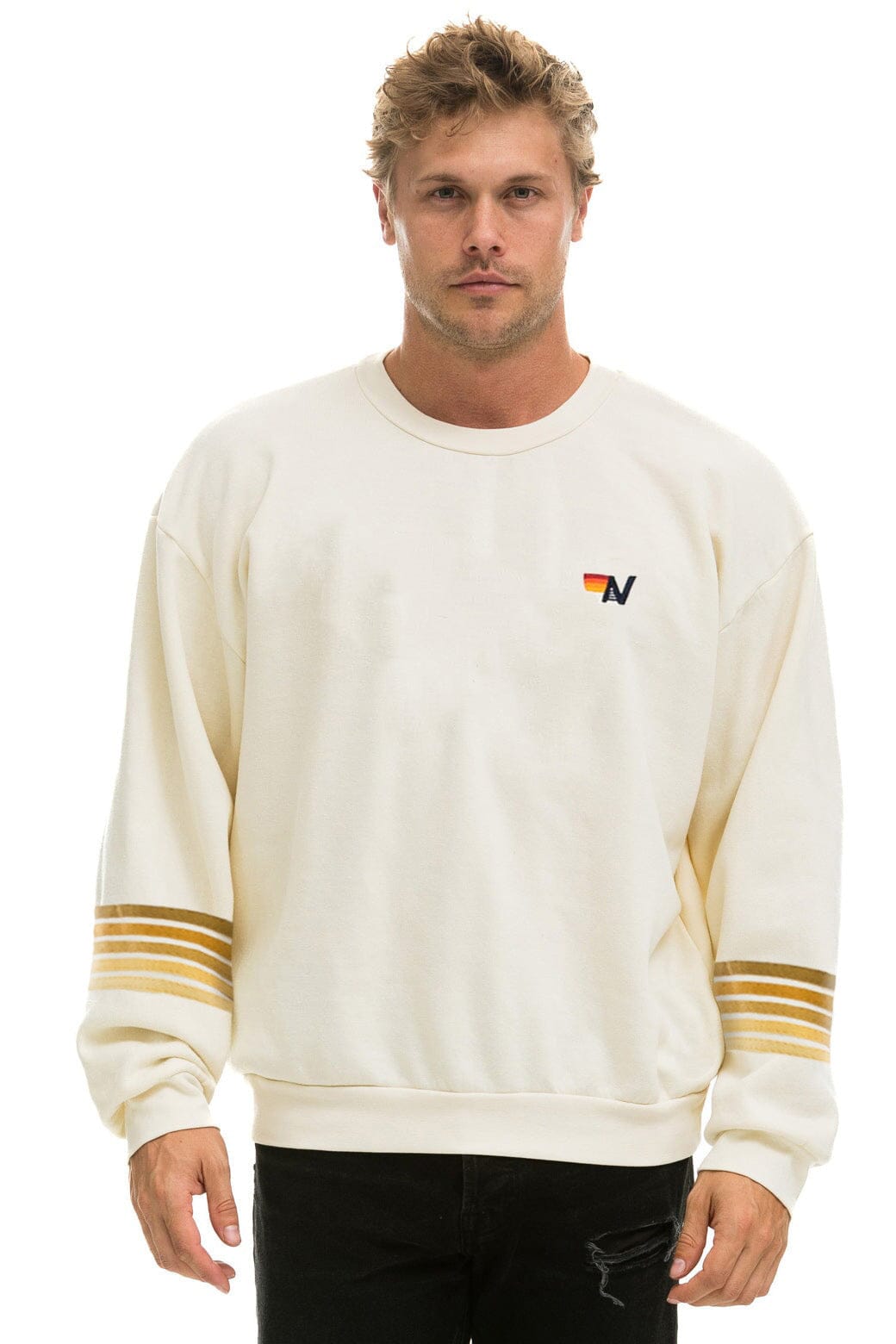 RUGBY STITCH 2 RELAXED CREW SWEATSHIRT - VINTAGE WHITE // BROWN - Image 2