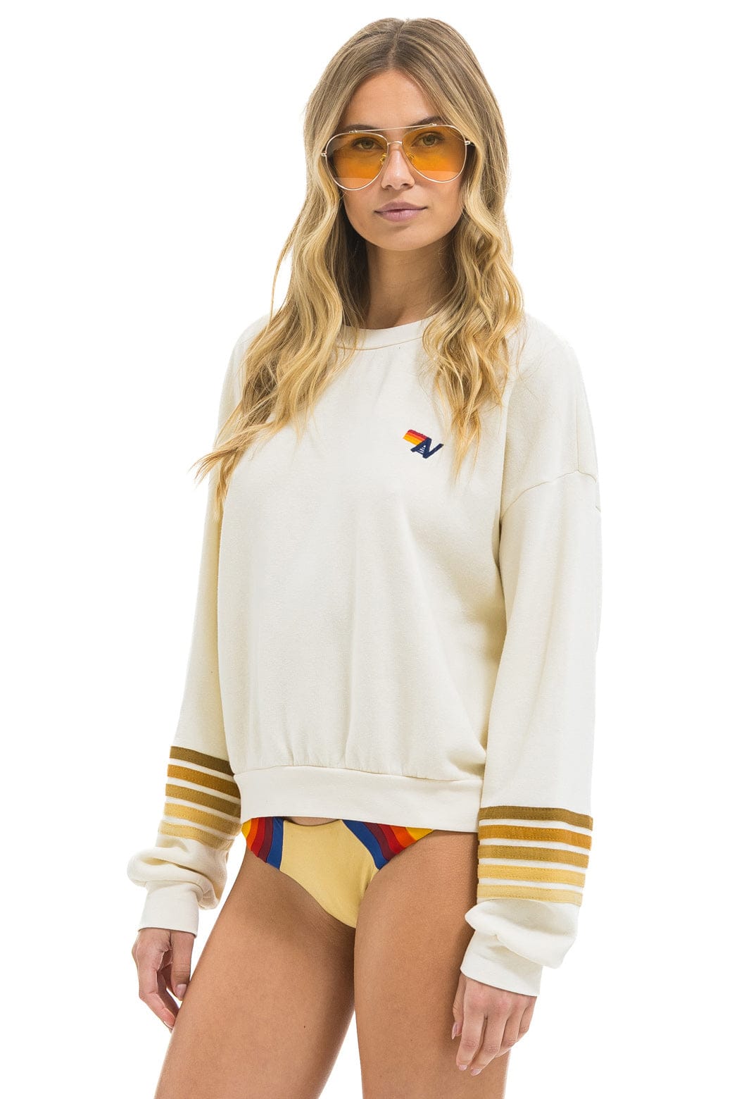 RUGBY STITCH 2 RELAXED CREW SWEATSHIRT - VINTAGE WHITE // BROWN - Image 3