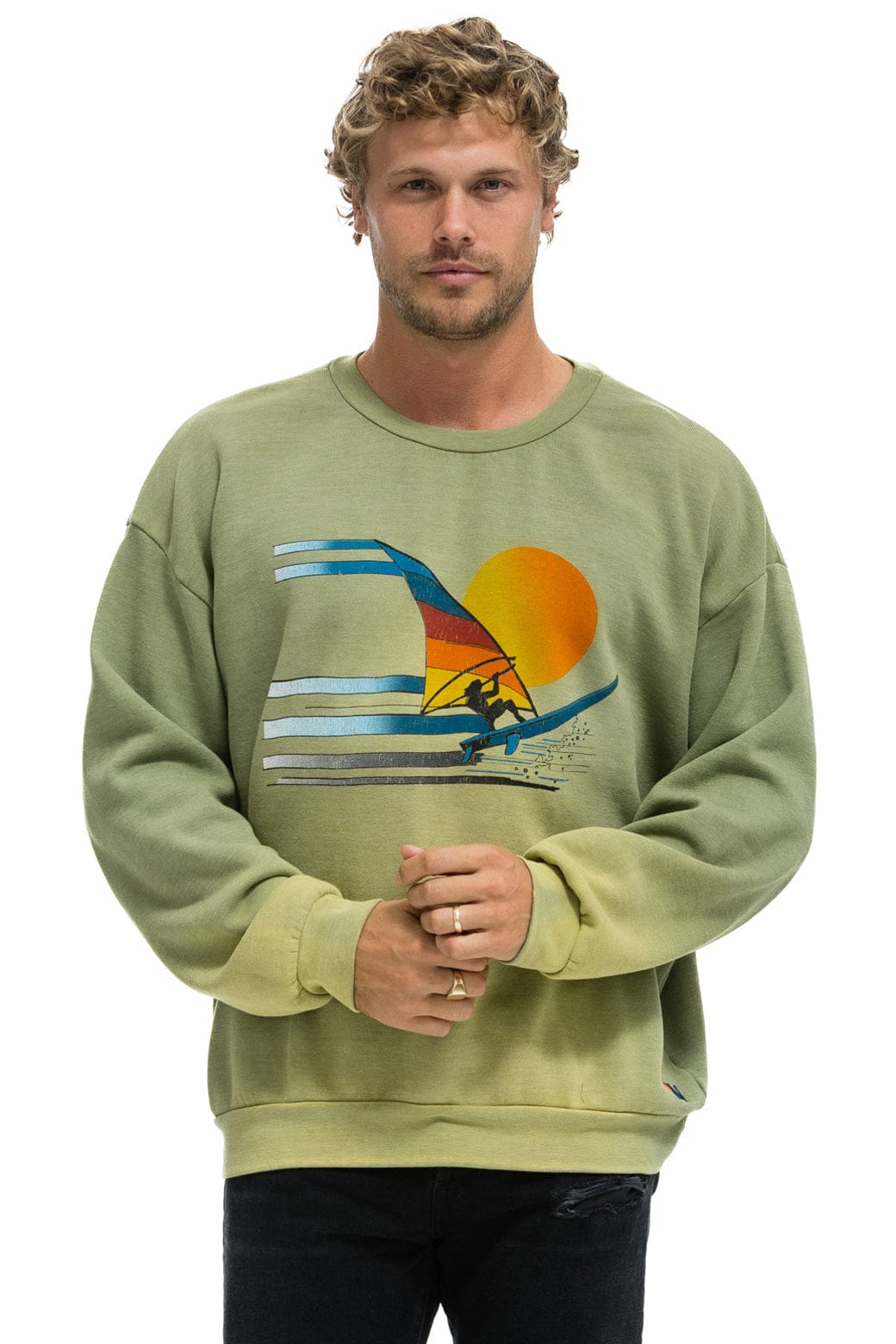 WINDSURF JUMP RELAXED CREW SWEATSHIRT - FADED ARMY - Image 2